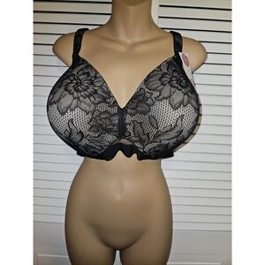 Lane Bryant Cacique Comfort Bliss Full Coverage Bra 48C Black Lace NWT!